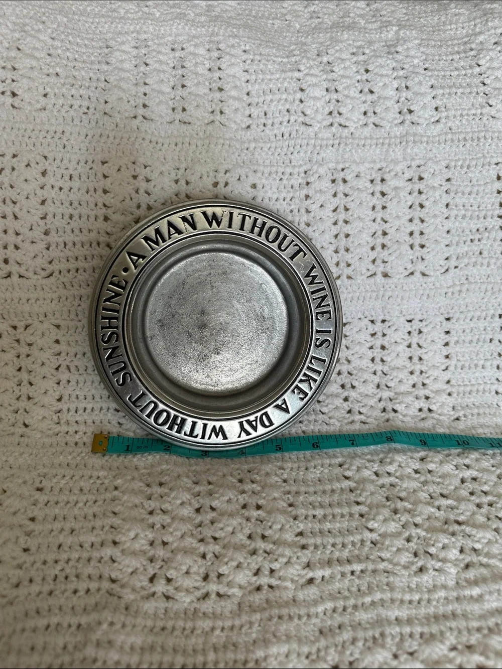 Pewter Tone Wine Coaster Plate - Silver